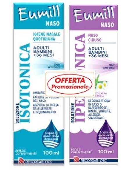 EUMILL NASO BIPACK SPRAY SOLUZIONE ISOTONICA 100 ML + SOLUZIONE IPERTONICA 100 ML