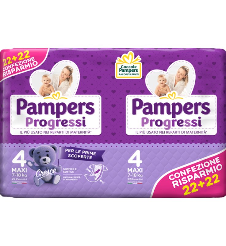 PAMPERS PROGRESSI MAXI PANNOLINO 4 7-18KG 44 PEZZI