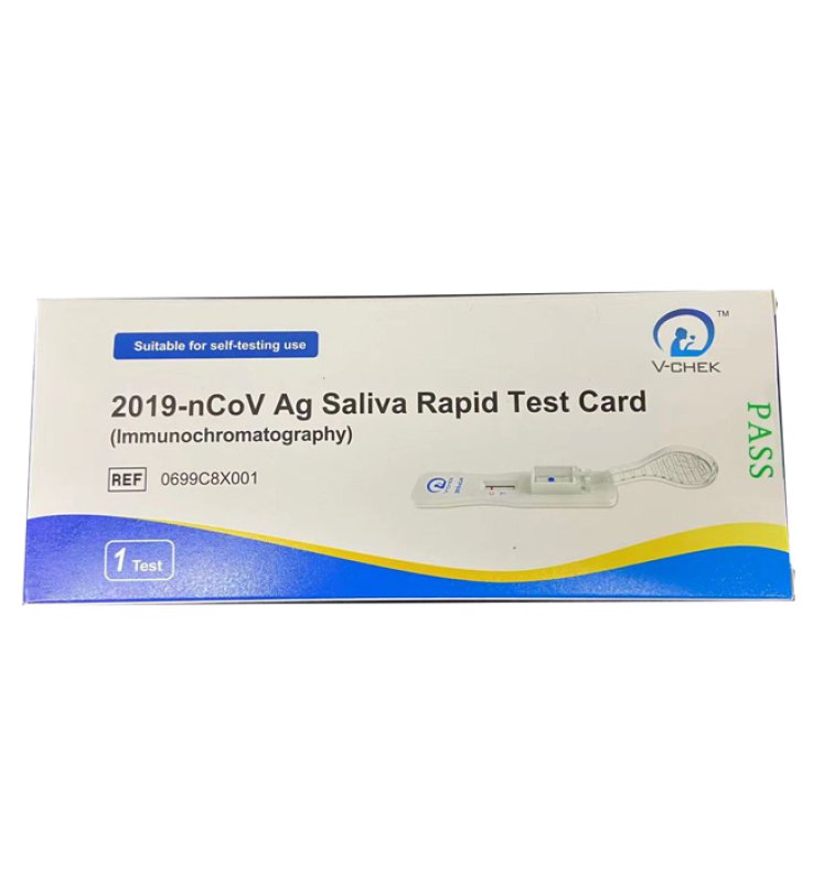 TEST ANTIGENICO RAPIDO COVID-19 V-CHEK DETERMINAZIONE QUALITATIVA ANTIGENI SARS-COV-2 IN TAMPONI SALIVARI MEDIANTE IMMUNOCROMATOGRAFIA