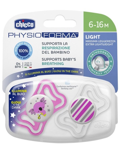 CHICCO SUCCHIETTO LIGHT LUMINOSO SILICONE 6-16 MESI 2 PEZZI