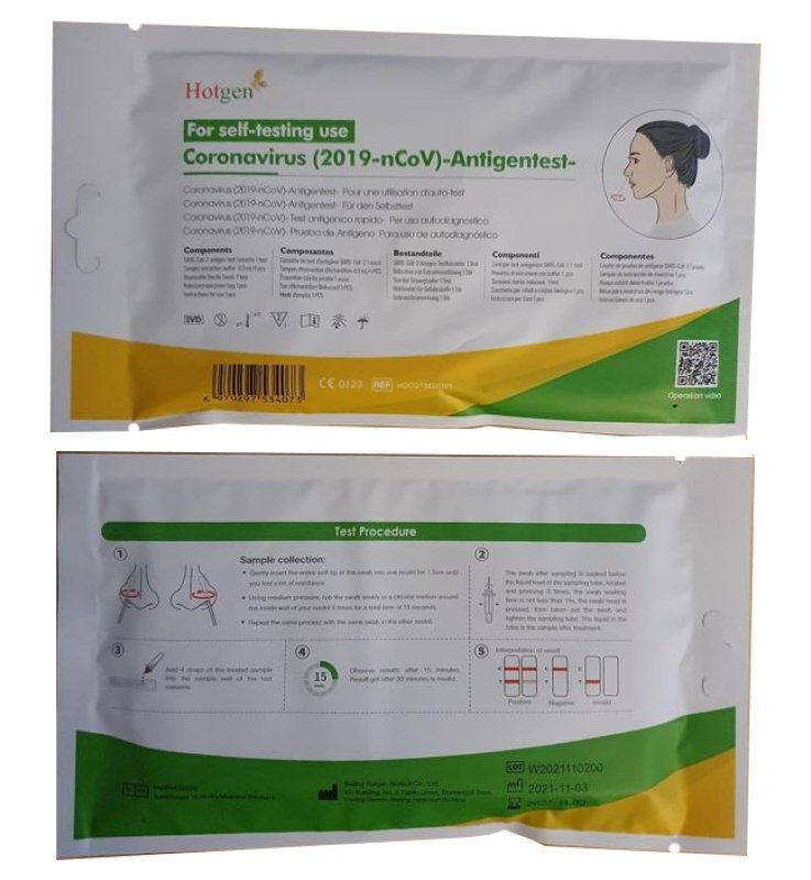 TEST ANTIGENICO RAPIDO COVID-19 HOTGEN AUTODIAGNOSTICO DETERMINAZIONE QUALITATIVA ANTIGENI SARS-COV-2 IN TAMPONI NASALIMEDIANTE IMMUNOCROMATOGRAFIA