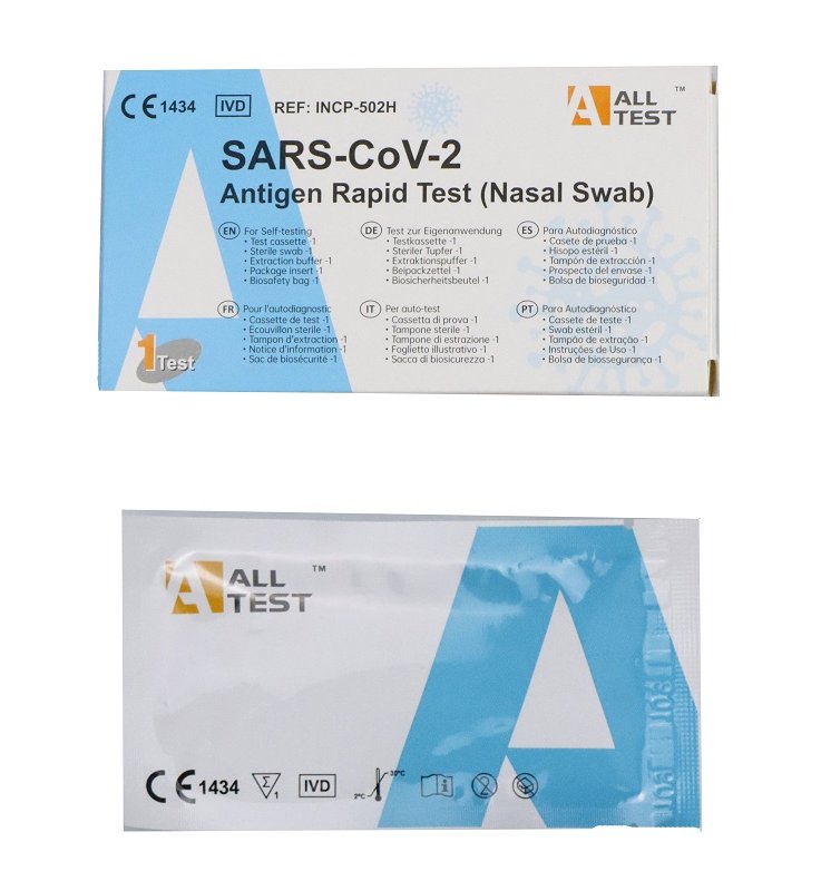 TEST ANTIGENICO RAPIDO COVID-19 ALLTEST AUTODIAGNOSTICO DETERMINAZIONE QUALITATIVA ANTIGENI SARS-COV-2 IN TAMPONI NASALIMEDIANTE IMMUNOCROMATOGRAFIA