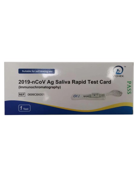 TEST ANTIGENICO RAPIDO COVID-19 V-CHEK DETERMINAZIONE QUALITATIVA ANTIGENI SARS-COV-2 IN TAMPONI SALIVARI MEDIANTE IMMUNOCROMATOGRAFIA SELFTEST 1 PEZZO