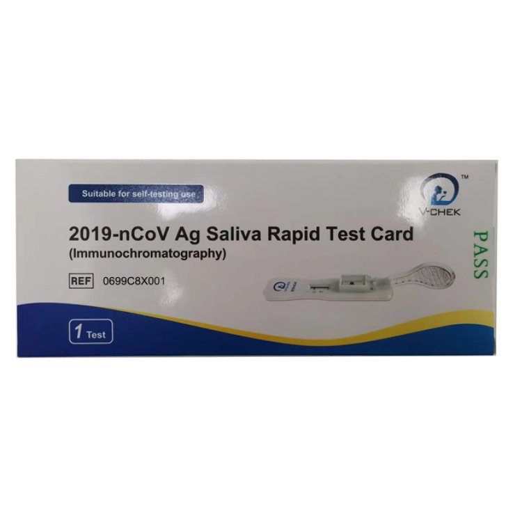 TEST ANTIGENICO RAPIDO COVID-19 V-CHEK DETERMINAZIONE QUALITATIVA ANTIGENI SARS-COV-2 IN TAMPONI SALIVARI MEDIANTE IMMUNOCROMATOGRAFIA SELFTEST 1 PEZZO TEST ANTIGENICO RAPIDO COVID-19 V-CHEK DETERMINAZIONE QUALITATIVA ANTIGENI SARS-COV-2 IN TAMPONI SALIVARI MEDIANTE IMMUNOCROMATOGRAFIA SELFTEST 1 PEZZO