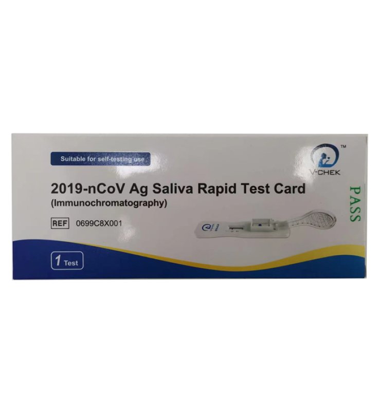 TEST ANTIGENICO RAPIDO COVID-19 V-CHEK DETERMINAZIONE QUALITATIVA ANTIGENI SARS-COV-2 IN TAMPONI SALIVARI MEDIANTE IMMUNOCROMATOGRAFIA SELFTEST 1 PEZZO