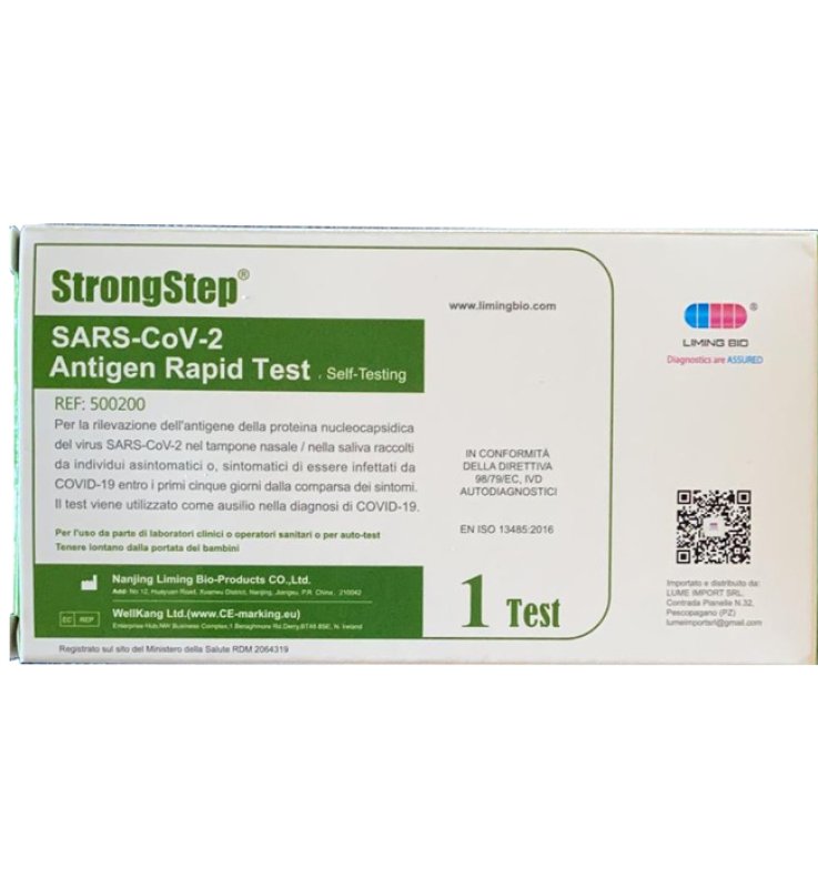 TEST ANTIGENICO RAPIDO COVID-19 STRONGSTEP AUTODIAGNOSTICO DETERMINAZIONE QUALITATIVA ANTIGENI SARS-COV-2 IN TAMPONI NASALI/OROFARINGEI/SALIVA MEDIANTE IMMUNOCROMATOGRAFIA