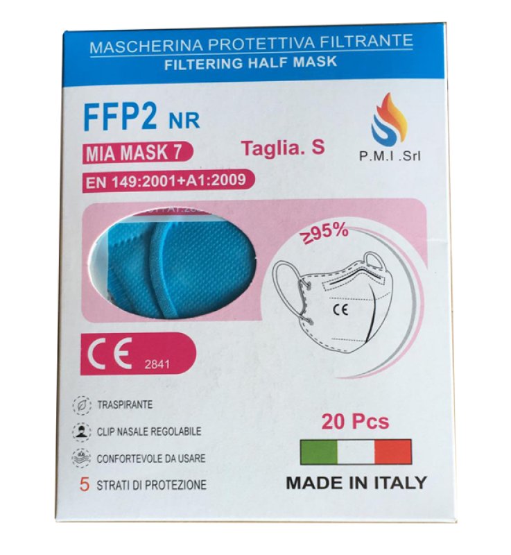 FFP2 NR MIA MASK 7 MASCHERINA PROTETTIVA FILTRANTE CATEGORIAIII WHITE S 20 PEZZI