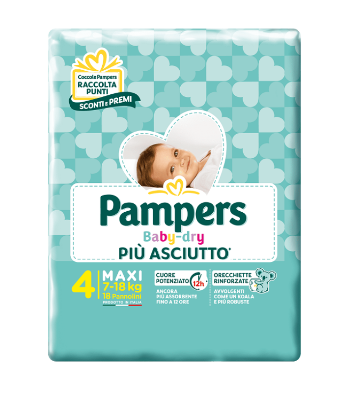 PAMPERS BABY DRY PANNOLINI DOWNCOUNT MAXI 18 PEZZI