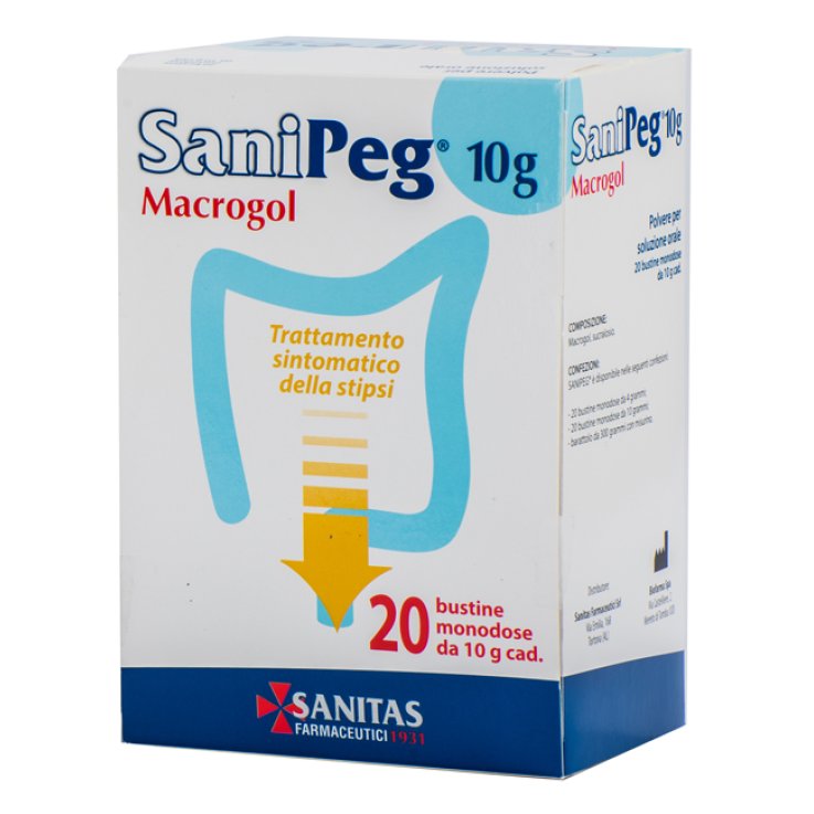 SANIPEG MACROGOL POLVERE PER SOLUZIONE ORALE 20 BUSTE DA 10G SANIPEG MACROGOL POLVERE PER SOLUZIONE ORALE 20 BUSTE DA 10G