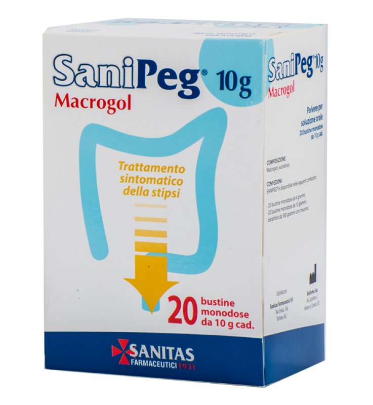 SANIPEG MACROGOL POLVERE PER SOLUZIONE ORALE 20 BUSTE DA 10G SANIPEG MACROGOL POLVERE PER SOLUZIONE ORALE 20 BUSTE DA 10G