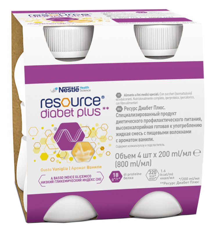 RESOURCE DIABET PLUS VANIGLIA 4 X 200 ML RESOURCE DIABET PLUS VANIGLIA 4 X 200 ML