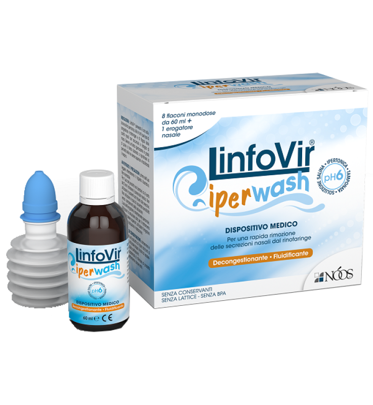 LINFOVIR IPERWASH SOLUZIONE SALINA IPERTONICA TAMPONATA 8 FLACONI DA 60 ML + 1 EROGATORE NASALE