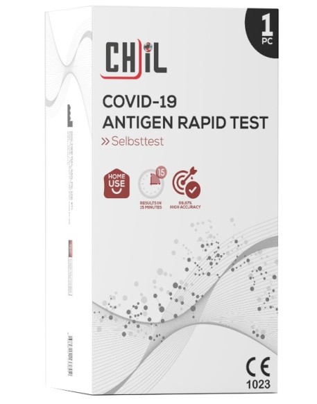 TEST ANTIGENICO RAPIDO COVID-19 CHIL AUTODIAGNOSTICO DETERMINAZIONE QUALITATIVA ANTIGENI SARS-COV-2 IN TAMPONI NASALI MEDIANTE IMMUNOCROMATOGRAFIA