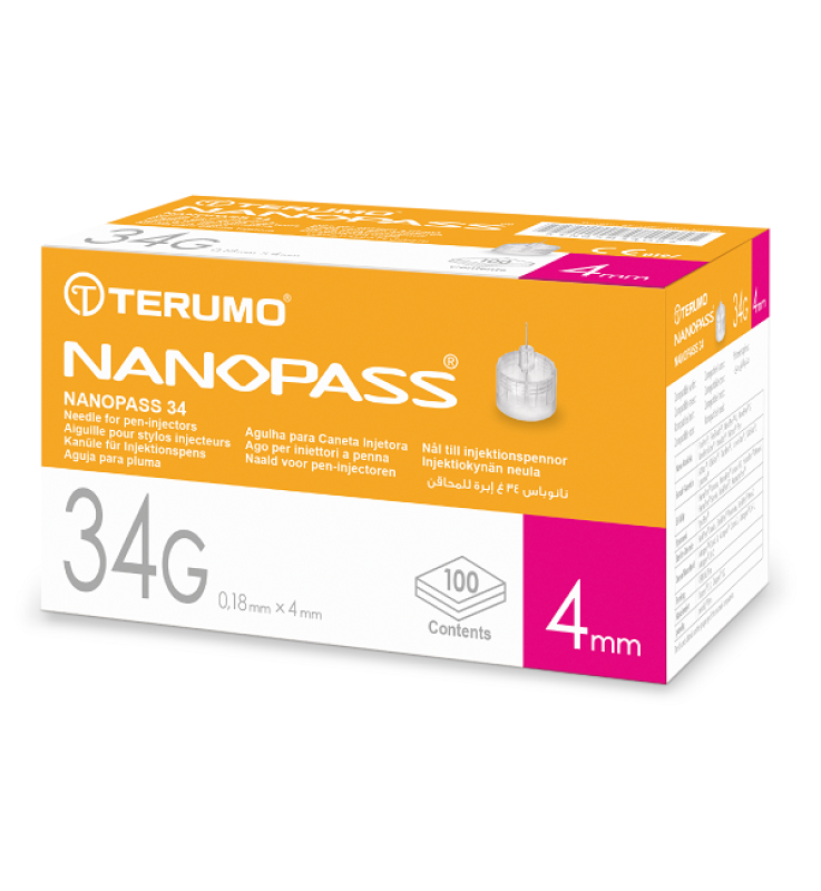 AGO PER PENNA DA INSULINA NANOPASS GAUGE 34 LUNGHEZZA 4 MM 100 PEZZI