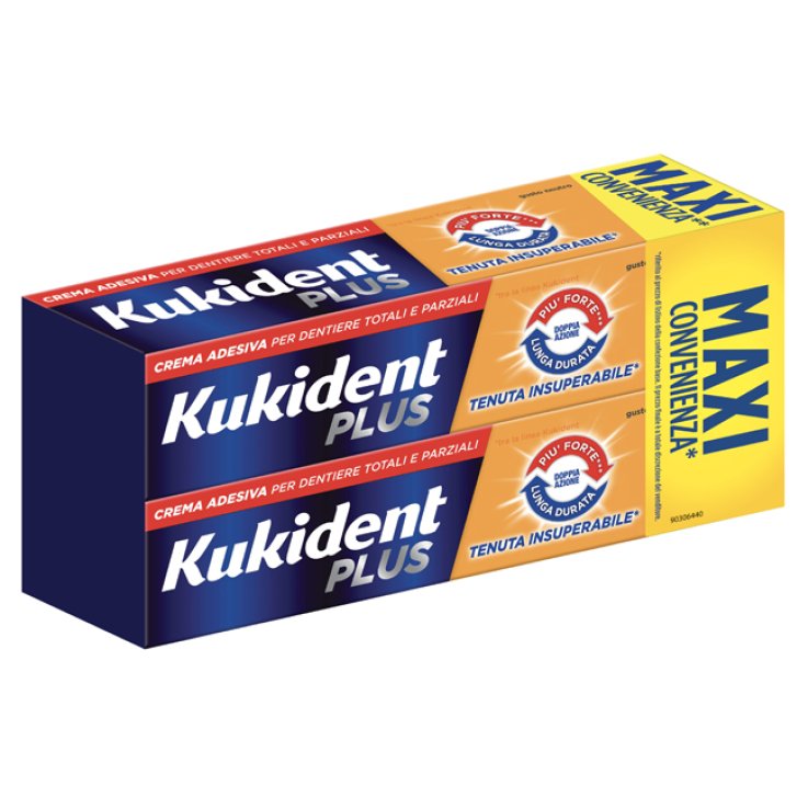 KUKIDENT PLUS DOPPIA AZIONE TENUTA INSUPERABILE CREMA ADESIVA DENTIERE 2X65 G KUKIDENT PLUS DOPPIA AZIONE TENUTA INSUPERABILE CREMA ADESIVA DENTIERE 2X65 G
