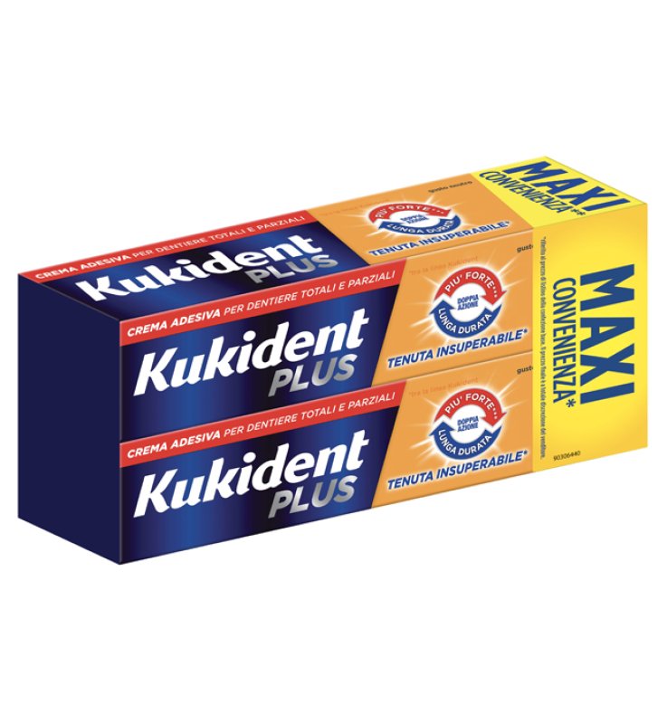 KUKIDENT PLUS DOPPIA AZIONE TENUTA INSUPERABILE CREMA ADESIVA DENTIERE 2X65 G