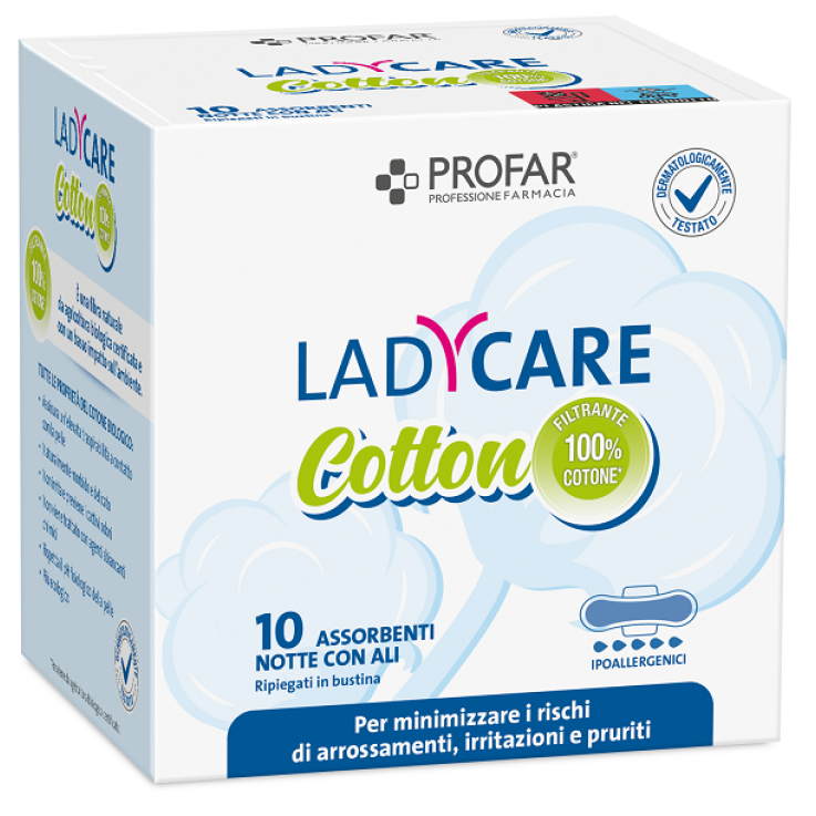 LADYCARE ASSORBENTI COTTON IPOALLERGENICI NOTTE CON ALI 10 PEZZI PROFAR LADYCARE ASSORBENTI COTTON IPOALLERGENICI NOTTE CON ALI 10 PEZZI PROFAR