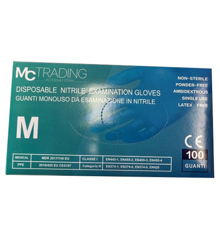 GUANTO DA ESAMINAZIONE MONOUSO IN NITRILE BLU SENZA POLVEREMISURA MEDIUM 100 PEZZI