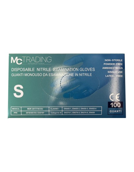 GUANTO DA ESAMINAZIONE MONOUSO IN NITRILE BLU SENZA POLVEREMISURA SMALL 100 PEZZI