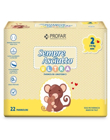 PANNOLINI PROFAR SEMPRE ASCIUTTO ULTRA MINI 3/6 KG 22 PEZZI