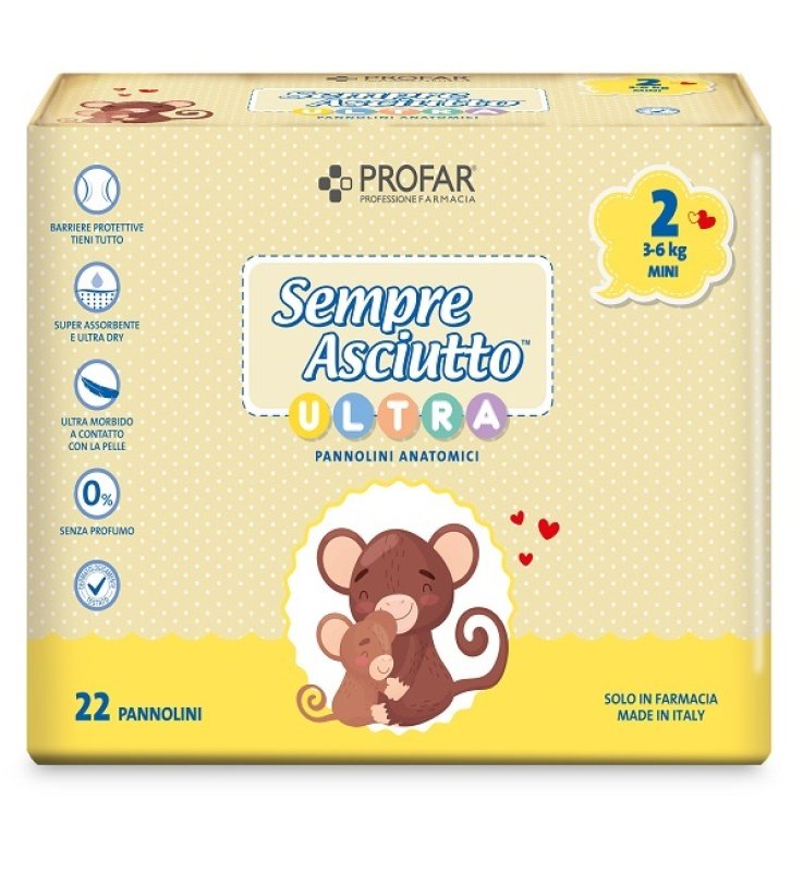 PANNOLINI PROFAR SEMPRE ASCIUTTO ULTRA MINI 3/6 KG 22 PEZZI