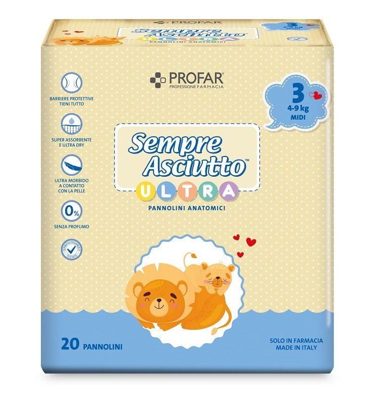 PANNOLINI PROFAR SEMPRE ASCIUTTO ULTRA MIDI 4/9 KG 20 PEZZI