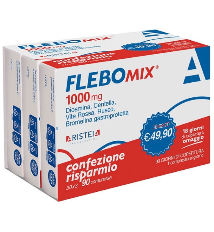 Flebomix 1000 | Diosmina 500 mg Gambe Pesanti e Circolazione Venosa 90Cpr Tri-Pack