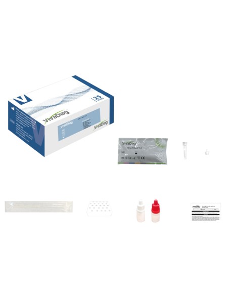 TEST ANTIGENICO RAPIDO STREPTOCOCCO VIVADIAG STREP A DETERMINAZIONE QUALITATIVA ANTIGENE STREP A IN TAMPONI FARINGEI 25PEZZI USO PROFESSIONALE