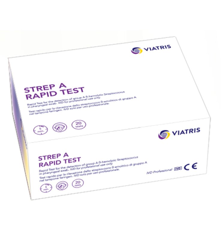 RAPID TEST RILEVAZIONE STEPTOCOCCO B EMOLITICO GRUPPO A TRAMITE TAMPONE FARINGEO USO PROFESSIONALE 20 PEZZI