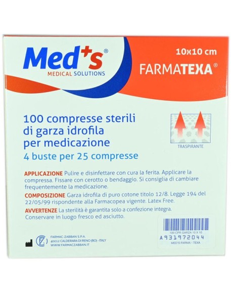 GARZA COMPRESSA MEDS FARMATEXA IDROFILA 2/8 10X10CM 100 PEZZI