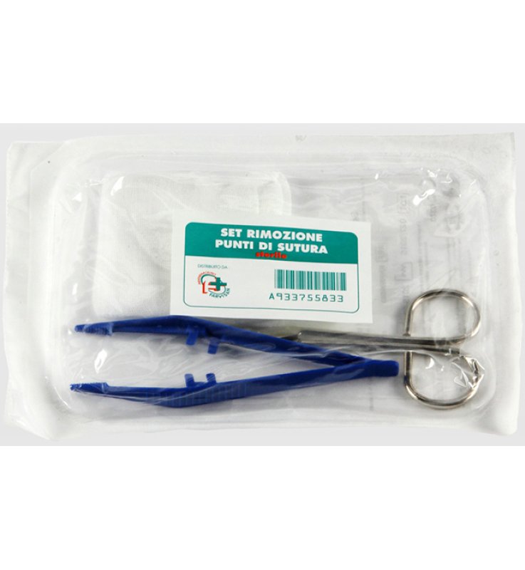 SET PER LA RIMOZIONE DEI PUNTI DI SUTURA COMPOSTO DA 1 FORBICE 1 PINZETTA 2 COMPRESSE DI GARZA DI COTONE SET PER LA RIMOZIONE DEI PUNTI DI SUTURA COMPOSTO DA 1 FORBICE 1 PINZETTA 2 COMPRESSE DI GARZA DI COTONE