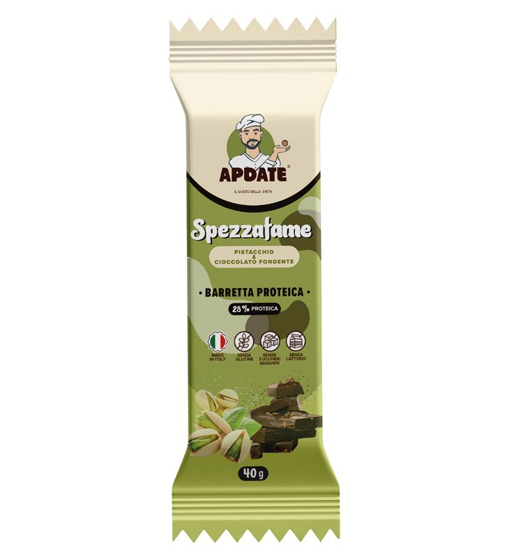 BARRETTA PROTEICA SPEZZAFAME PISTACCHIO CIOCCOLATO FONDENTE12 PEZZI DA 40 G