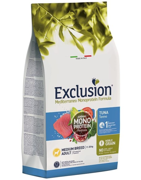 EXCLUSION MEDITERRANEO MONOPROTEIN NOBLE GRAIN ADULT TUNA MEDIUM 12KG