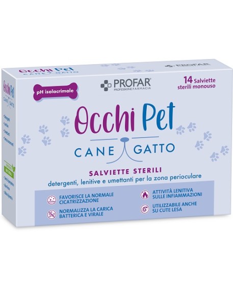 PROFAR OCCHI PET SALVIETTE DETERGENTI LENITIVE E UMETTANTI PER ZONA PERIOCULARE 14 PEZZI STERILI E MONOUSO