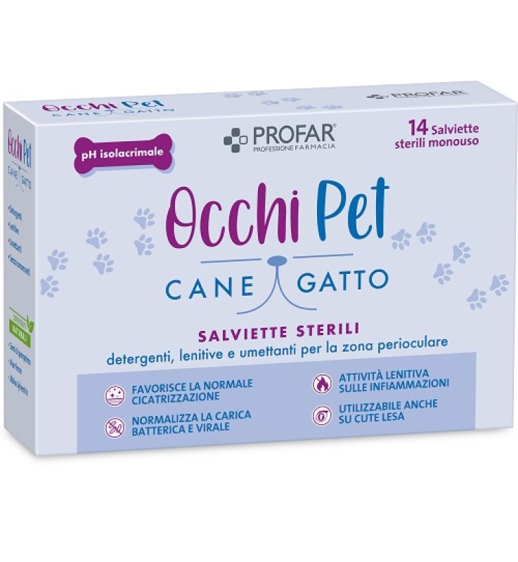 PROFAR OCCHI PET SALVIETTE DETERGENTI LENITIVE E UMETTANTI PER ZONA PERIOCULARE 14 PEZZI STERILI E MONOUSO