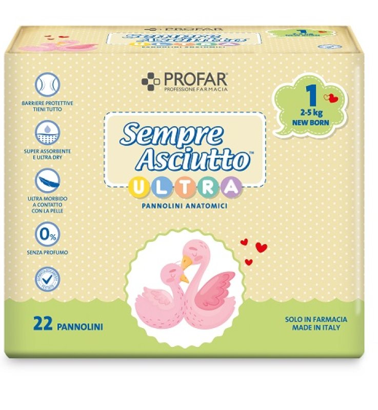 PROFAR SEMPRE ASCIUTTO PANNOLINO ANATOMICO ULTRA NEW BORN 2/5KG 22 PEZZI