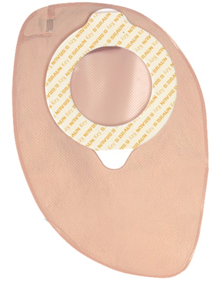 SACCA COLOSTOMIA A DUE PEZZI AGGANCIO ADESIVO CON GUI DI SICUREZZA FONDO CHIUSO DIAMETRO 60MM CAPACITA' 350ML COLORE BEIGE 30 PEZZI FLEXIMA KEY