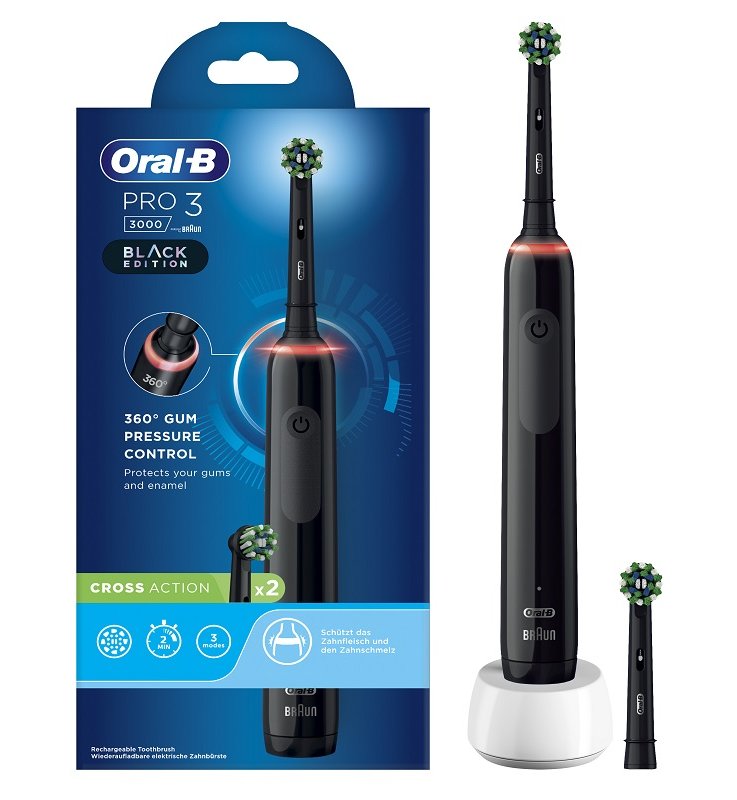 ORAL-B PRO 3 BLACK SPAZZOLINO ELETTRICO + 2 REFILL ORAL-B PRO 3 BLACK SPAZZOLINO ELETTRICO + 2 REFILL