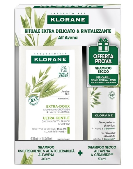 KLORANE KIT AVENA SHAMPOO USO FREQUENTE&ALTA TOLLERABILITA'AVENA 400 ML + SHAMPOO SECCO AVENA&CERAMIDE 50 ML