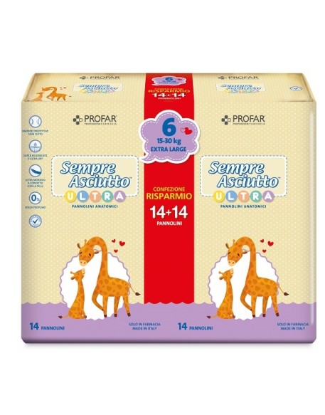 PANNOLINI PROFAR SEMPRE ASCIUTTO ULTRA EXTRA 15/30 KG BIPACCO 14+14 PEZZI