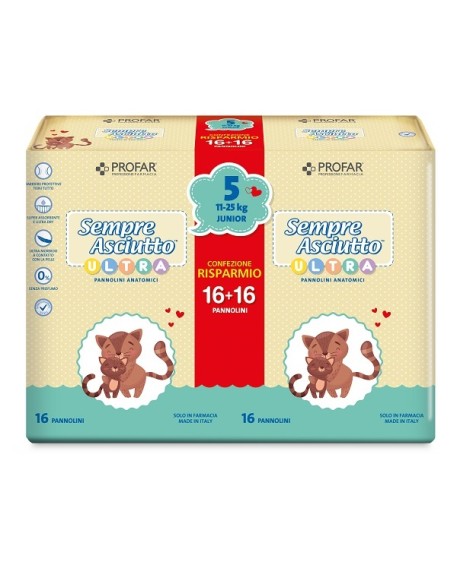 PANNOLINI PROFAR SEMPRE ASCIUTTO ULTRA JUNIOR 11/25 KG BIPACCO 16+16 PEZZI