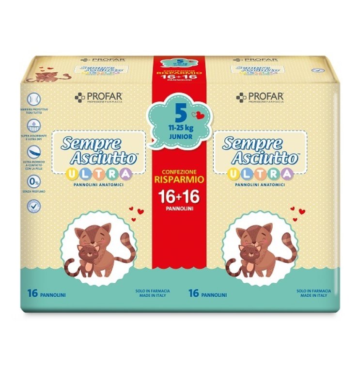 PANNOLINI PROFAR SEMPRE ASCIUTTO ULTRA JUNIOR 11/25 KG BIPACCO 16+16 PEZZI