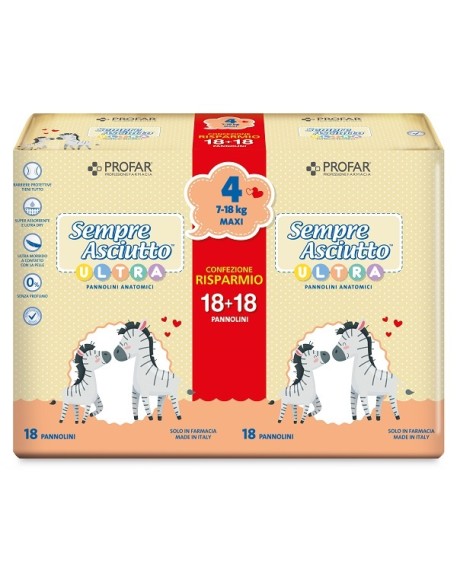 PANNOLINI PROFAR SEMPRE ASCIUTTO ULTRA MAXI 7/18 KG BIPACCO18+18 PEZZI