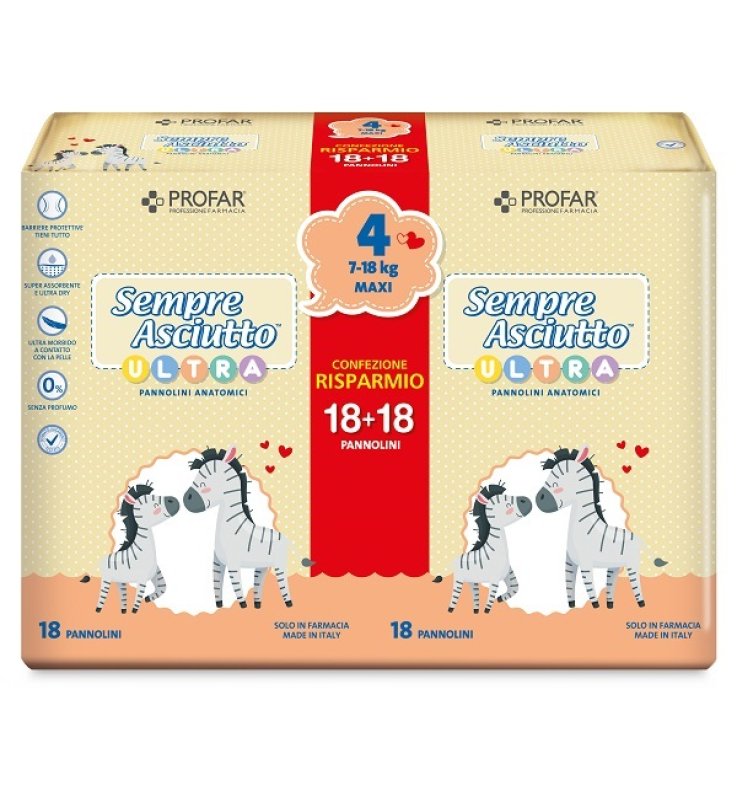 PANNOLINI PROFAR SEMPRE ASCIUTTO ULTRA MAXI 7/18 KG BIPACCO18+18 PEZZI