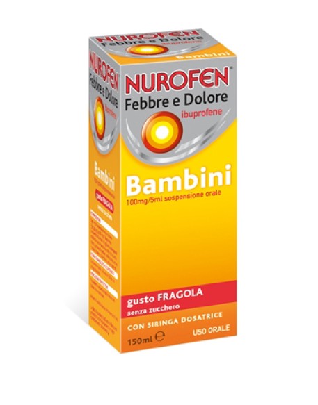 NUROFEN FEBBRE E DOLORE*BB orale sosp 150 ml 100 mg/5 ml fragola senza zucchero con siringa