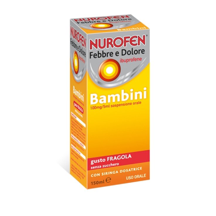 NUROFEN FEBBRE E DOLORE*BB orale sosp 150 ml 100 mg/5 ml fragola senza zucchero con siringa NUROFEN FEBBRE E DOLORE*BB orale sosp 150 ml 100 mg/5 ml fragola senza zucchero con siringa