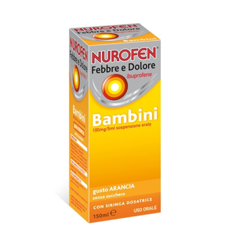 NUROFEN FEBBRE E DOLORE*BB orale sosp 150 ml 100 mg/5 ml arancia senza zucchero con siringa