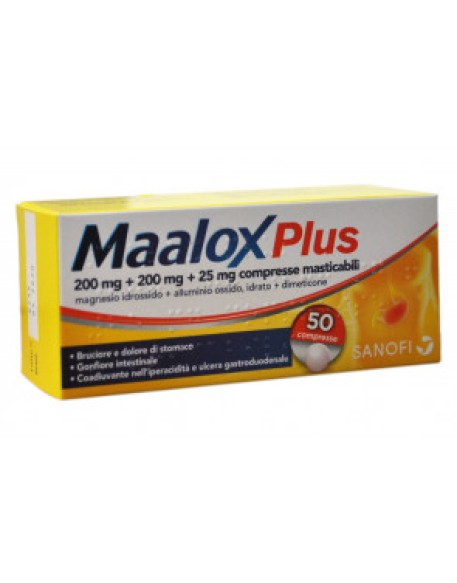 MAALOX PLUS*50 cpr mast 200 mg + 200 mg + 25 mg