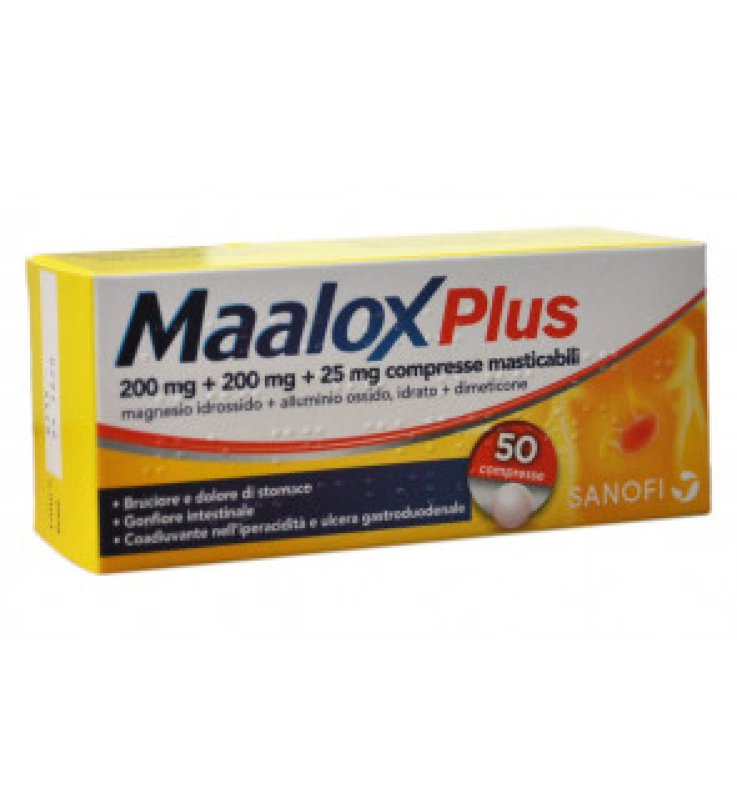 MAALOX PLUS*50 cpr mast 200 mg + 200 mg + 25 mg