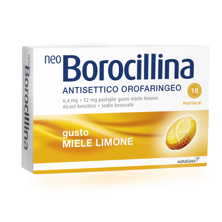 NEOBOROCILLINA ANTISETTICO OROFARINGEO*16 pastiglie 6,4 mg +52 mg limone NEOBOROCILLINA ANTISETTICO OROFARINGEO*16 pastiglie 6,4 mg +52 mg limone